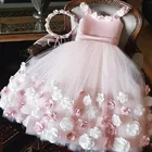 Розовые платья на тонких бретельках с цветочным принтом для девочек, винтажные Бальные платья с цветочной аппликацией для девочек, розовые праздничные платья на заказ