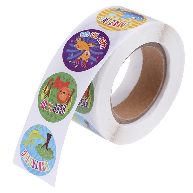 

Мотивационная наклейка для детей, 500 шт., награда, наклейка для поощрения, рулон с животными для учителей и учителей