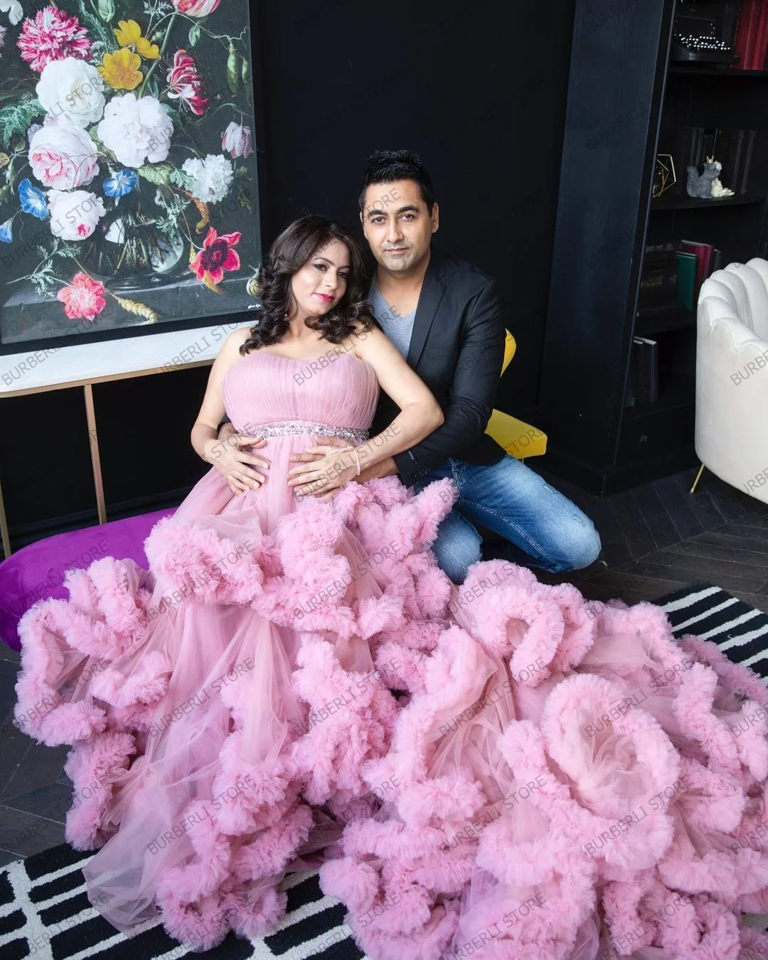 Роскошное фиолетовое Тюлевое платье без бретелек с пышной сеткой для беременных