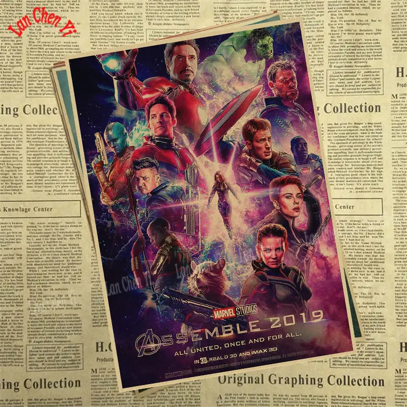 Светло-серый Marvel Фильм Мстители: эндшпиль крафт-бумага плакат художественный напечатанный номер живопись наклейки на стену - Цвет: Светло-серый