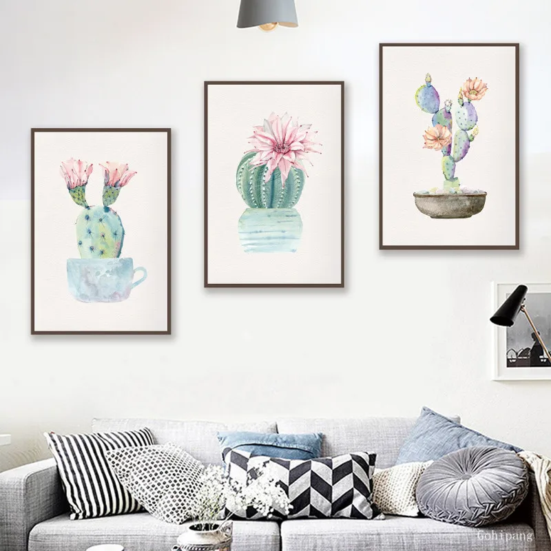 Картина на холсте с зелеными растениями кактусами суккулентами|Рисование и