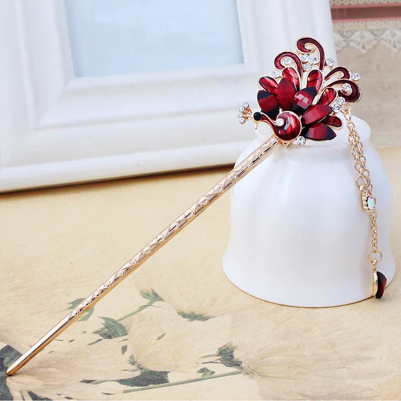 Цветочная павлинья кисточка Стик для волос ступенчатые шпильки капля масло