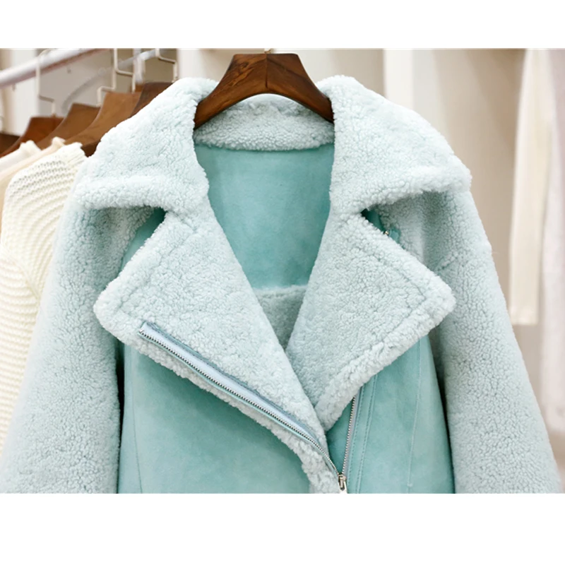 

Leather Faux Jacket Women Autumn Winter Artificial Lambswool Fur Coat Cozy Plus Size chaquetas de cuero mujer Candy Color
