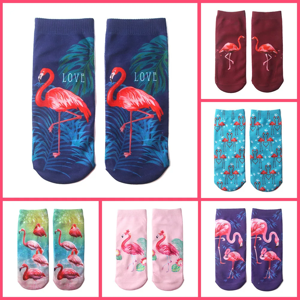 5Pcs Kawaii Animal Flamingo Printed Sock Women Harajuku Breathable E Girl Aesthetic  Casual Pink Blue Low Cut Funny Socks Female
