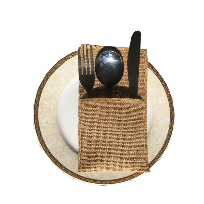 100 шт./лот столовые приборы из мешковины в рустикальном стиле Карманный Свадебный