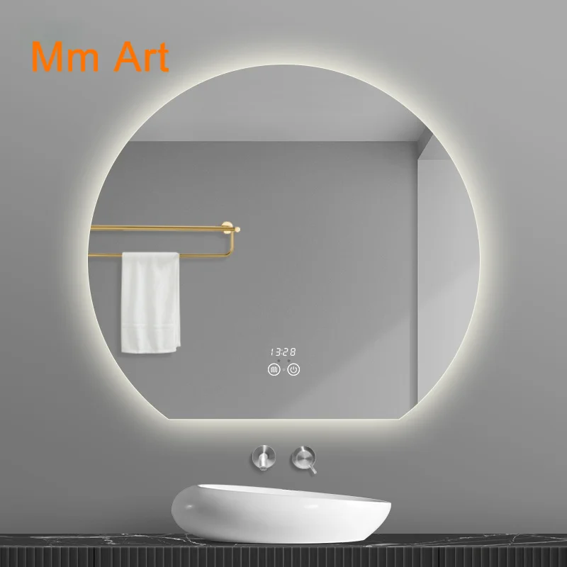 

Умное зеркало 80 см, креативное круглое зеркало для туалетного столика, зеркало для ванной комнаты, настенное светодиодное круглое зеркало д...