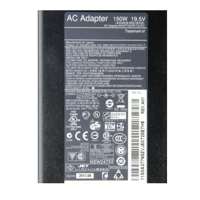 Оригинальное зарядное устройство 150 Вт с адаптером переменного тока для Lenovo 19 5 в 7