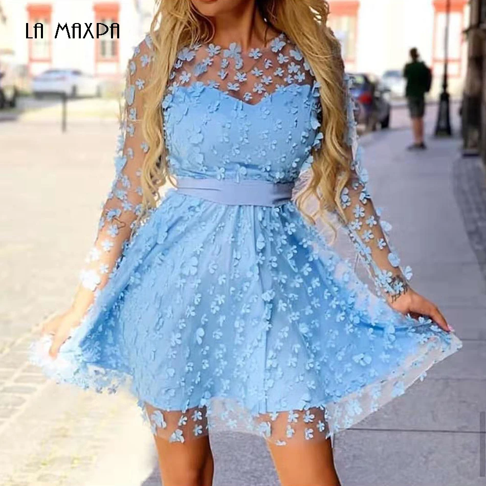 Новое Элегантное женское мини платье небесно голубого абрикосового цвета Vestidos2021