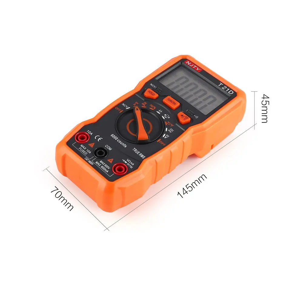 

Digital Multimeter NJTY T21D D/C AC Voltage Current Meter Handheld Ammeter Ohm Diode NCV Tester 6000 Counts Multitester