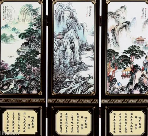 Складной экран из шести предметов с деревянным лаком для гор и рек | Дом сад