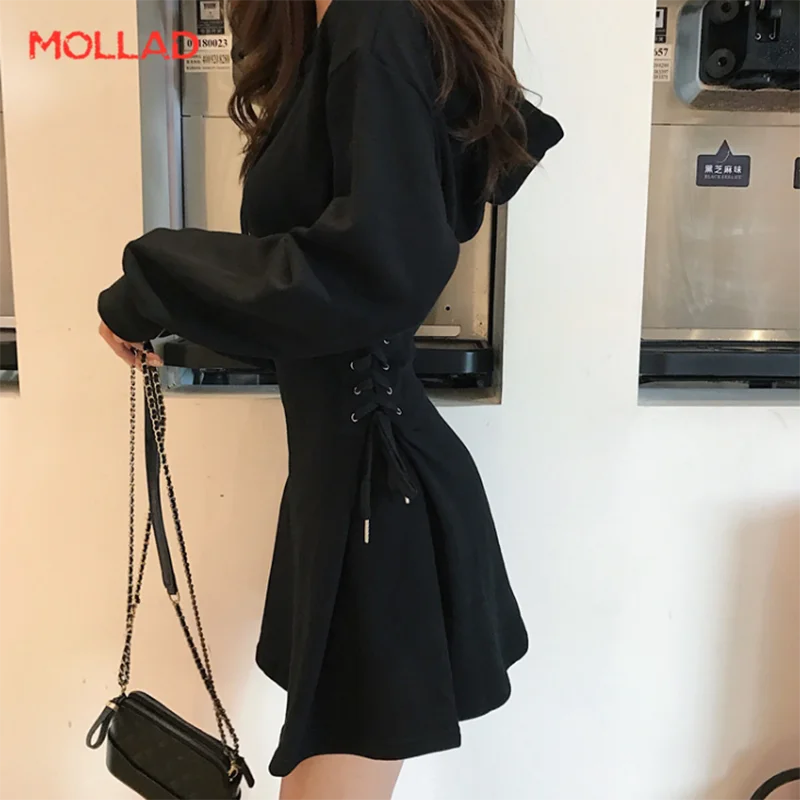 Осеннее женское модное облегающее платье MOLLAD с бантом на талии свитшот капюшоном