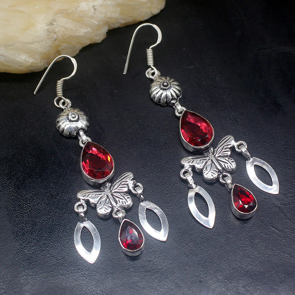 

Gemstonefactory Big Promotion Unique 925 Silver Vintage Red Topaz Amazing Women Ladies Gifts Dangle Drop Earrings 20211949