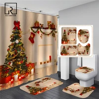 christmas trees printed shower curtains for bathroom bathing screen with anti slip mat carpet toilet partition 3d festival decor