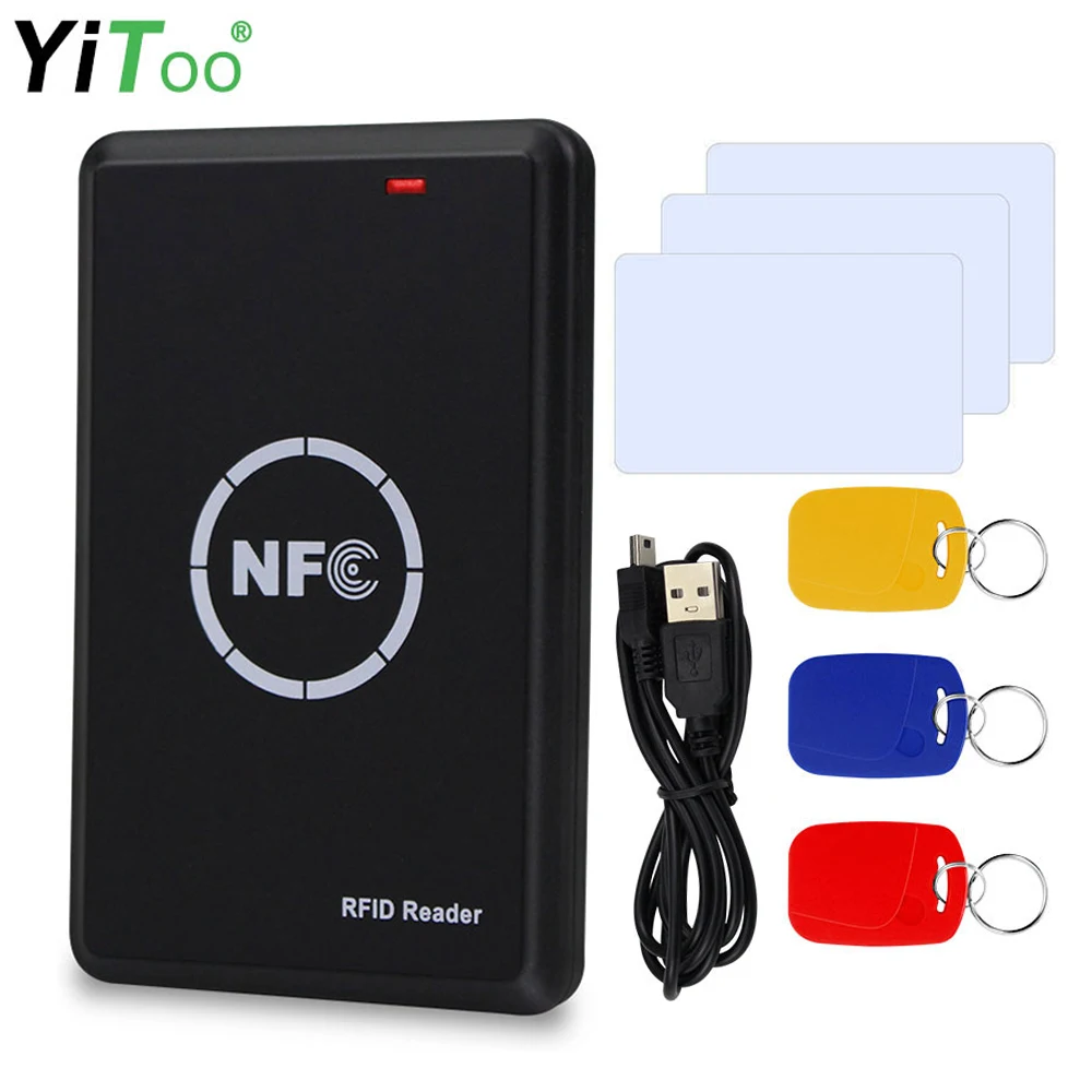 

Smart Card Programmer, RFID Reader Writer Duplicator, NFC Reader, Encrypted Decoder, 125KHz 13.56MHz ID IC Key Fobs Cards, USB