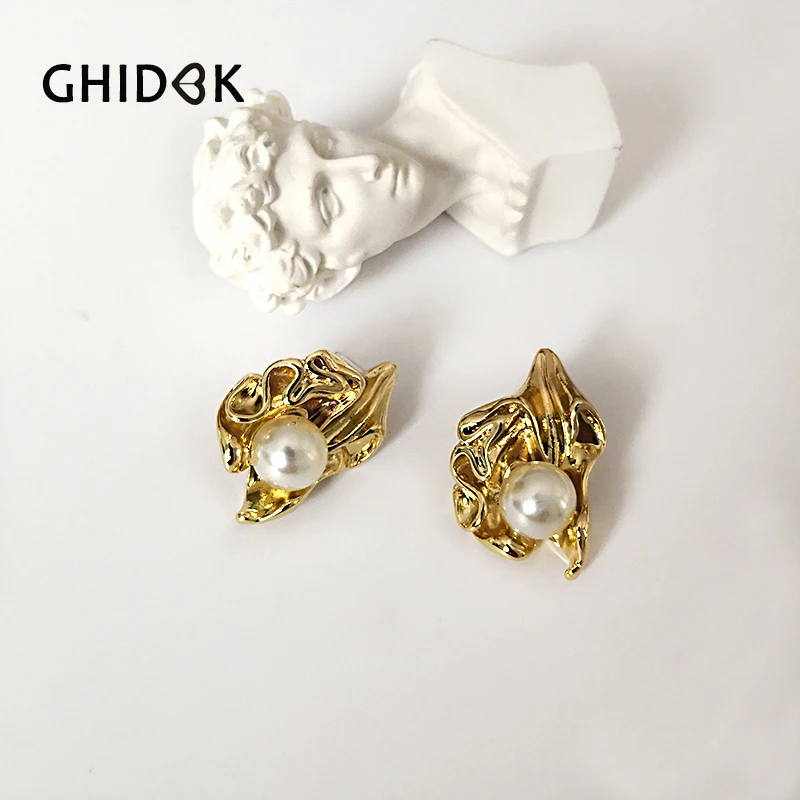 GHIDBK золотого цвета с искусственным жемчугом в сложенном виде серьги гвоздики