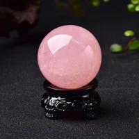 natural crystal rose quartz ball energy stone pink crystals ball home decoration reiki healing stone free of charge wooden frame
