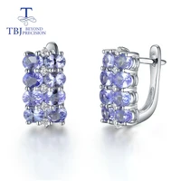 natural tanzanite clasp earrings 925 sterling silver elegant classic design fine jewelry for women daily wear tbj promotion