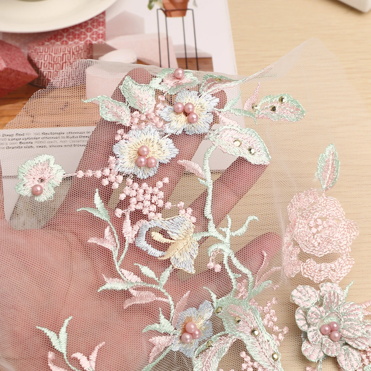 1 шт. 3D Цветочная вышивка аппликация жемчужные бусины Тюль DIY свадебное платье