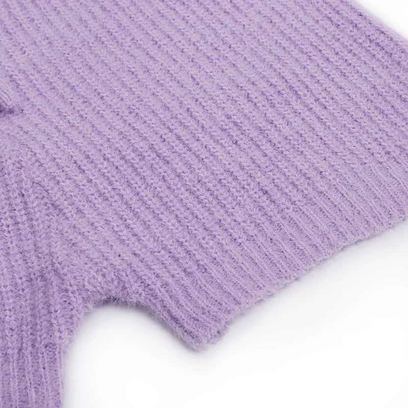 

Women Crop Top Two Piece Shorts Casual Long Sleeve V Neck Knitted Bodycon Solid Set Purple Suit