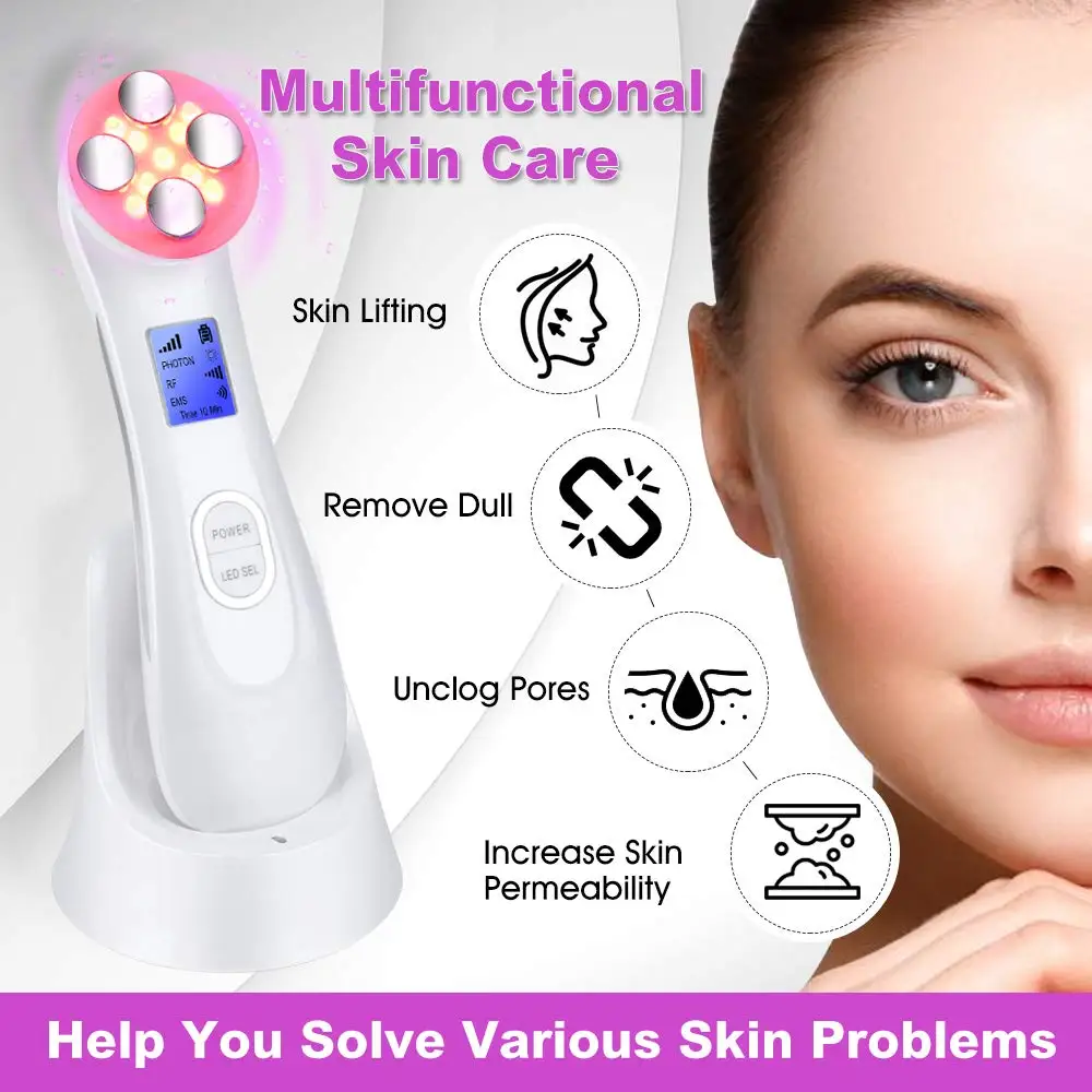 

5in1 EMS RF Radio Frequency Machine Mesotherapy Electroporation Face Beauty LED Photon Face Skin Rejuvenation Remover Wrinkle
