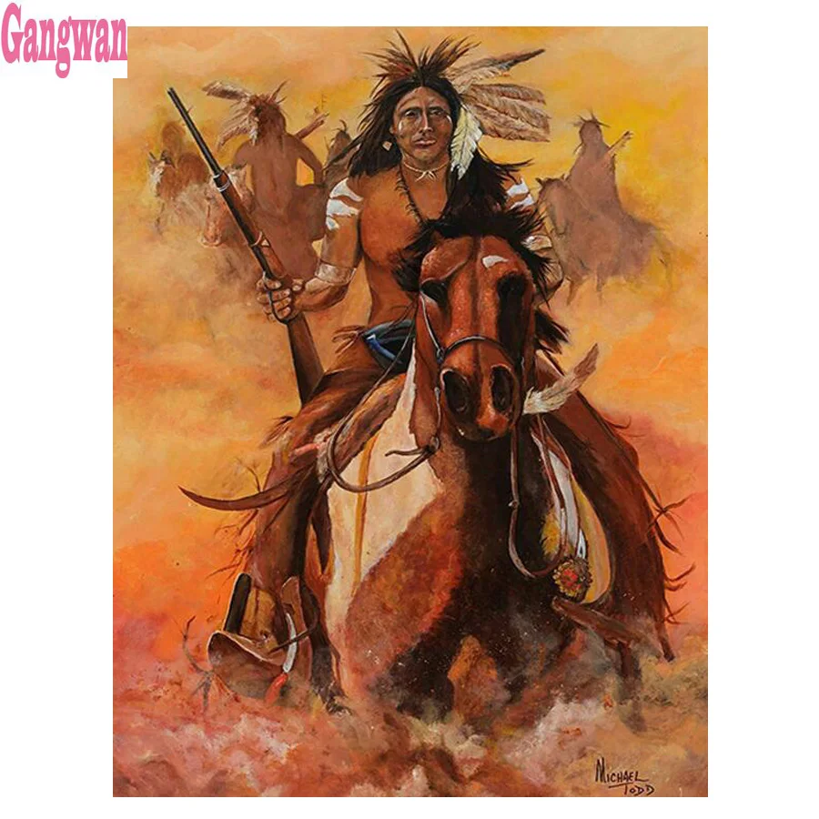 Алмазная 5D картина на заказ индейский человек полноразмерная круглая вышивка