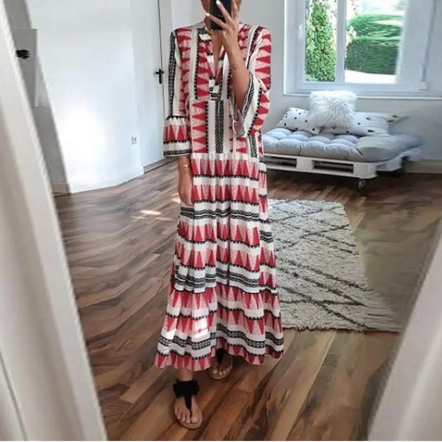 2019 женское богемное Длинное Макси платье в национальном стиле с цветочным