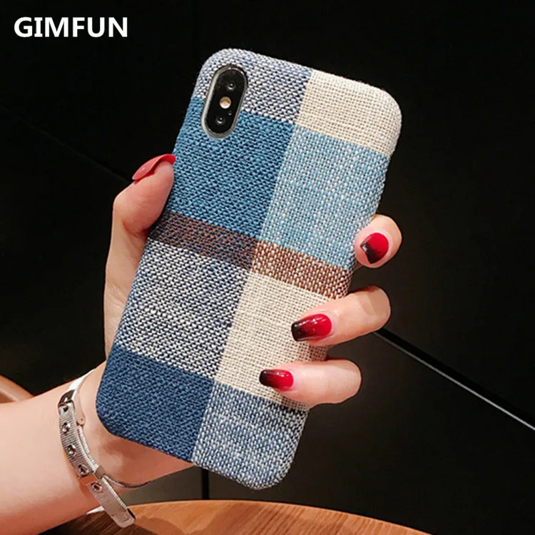 Gimfun осенний теплый плюшевый чехол в клетку для Iphone Xsmax простой тканевый мягкий чехол из ТПУ для Iphone 7 8 6s Plus X Xr 11 Pro Max