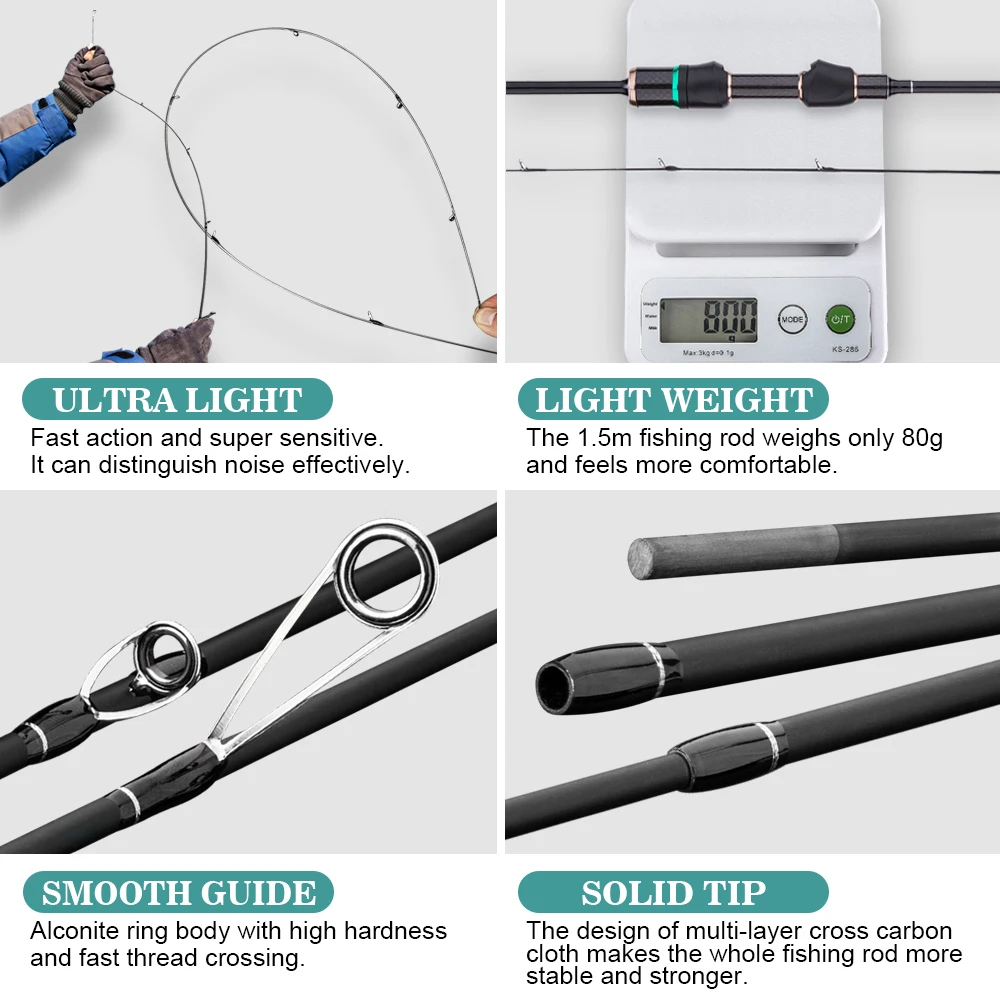 ROSEWOOD 1.5м/1.68м Литьевая спиннинговая удочка UL мощность Карбоновый стержень 2 секции Солидный наконечник Волокно приманки.