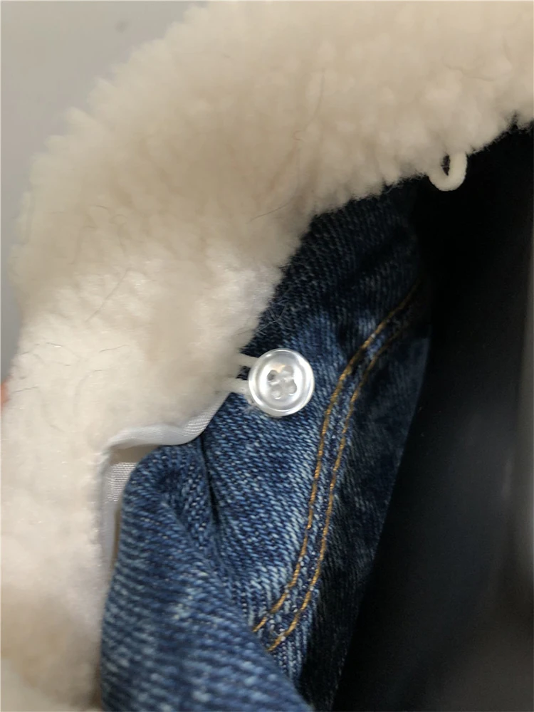 

Free shipping stitching, detachable, fur collar, elastic waist, short denim jacket, women's autumn and winter new style