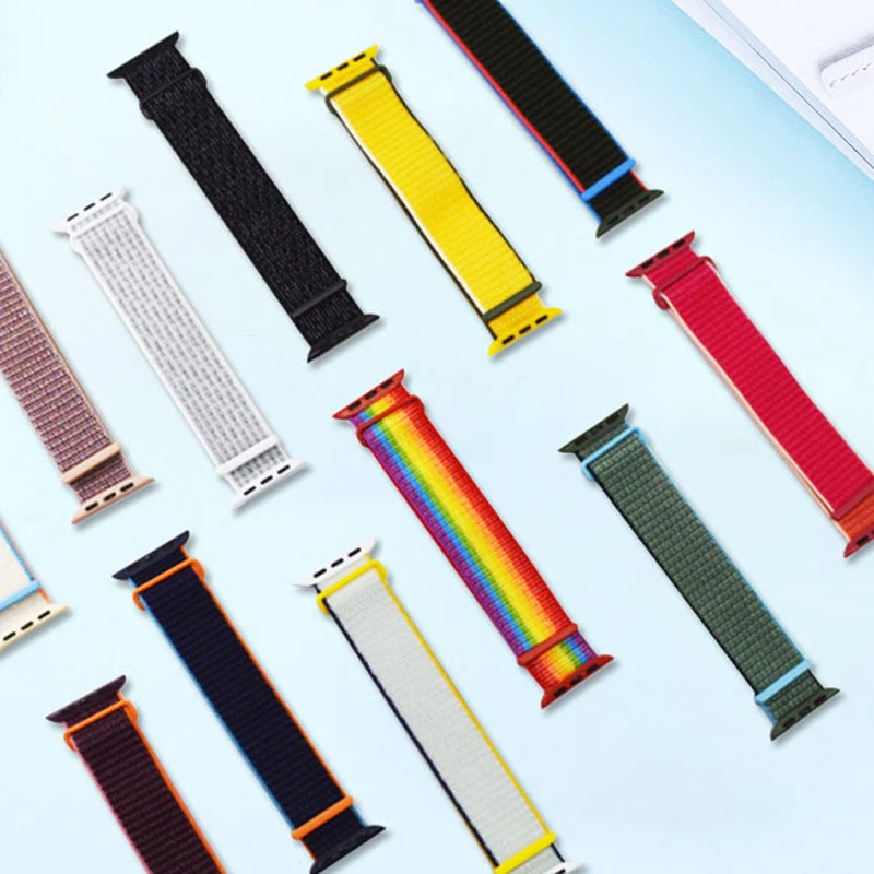 Nylon Solo Loop Strap For Apple Watch Band 38mm 40mm 42mm 44mm 45mm 41mm Adjustable Buckle Belt iwatch Series 1 2 3 4 5 6 se 7