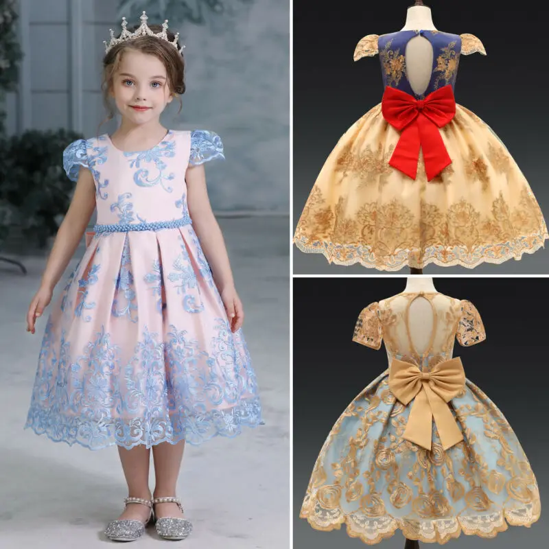 

2019 Princess Wedding Party Prom Birthday Girls Dress Flowel Embroidery Lantern Sleeve Tutu Formal Dresses For Baby Girl