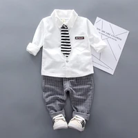 2020 spring and autumn new childrens clothing korean boy and girl suit childrens long sleeved two piece bow tie shirt