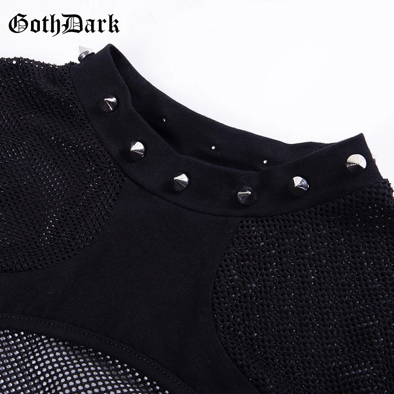 Женская футболка в сеточку Goth Dark, элегантная черная блузка в готическом стиле, открытый летний топик с вырезами