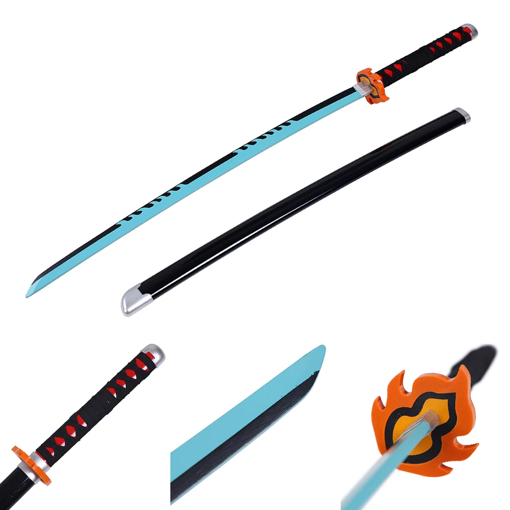 Demon Slayer Cosplay Props Kamado Tanjirou Wooden Bamboo Katana Blue blade Nichirin Sword