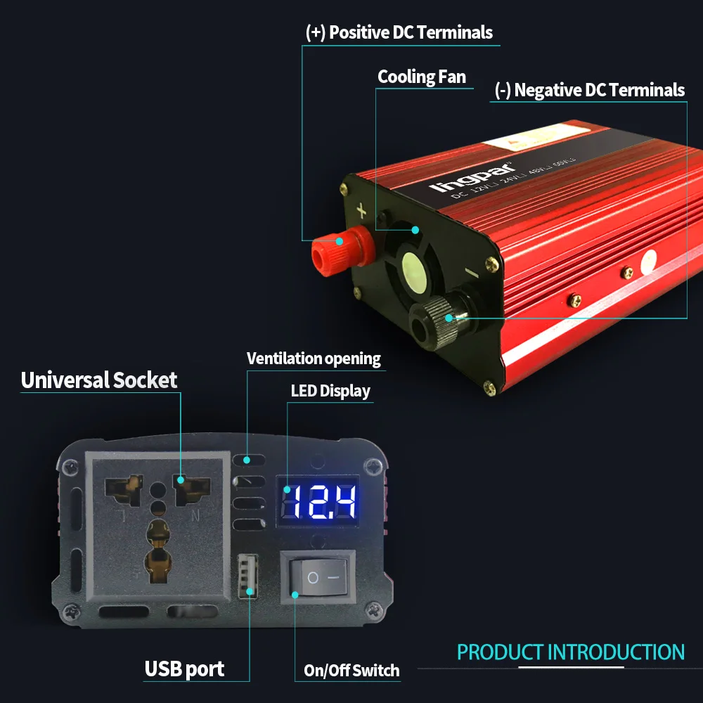 Lingpar 1200 Вт инвертор 12 в 220 напряжение постоянного тока переменного автомобильный