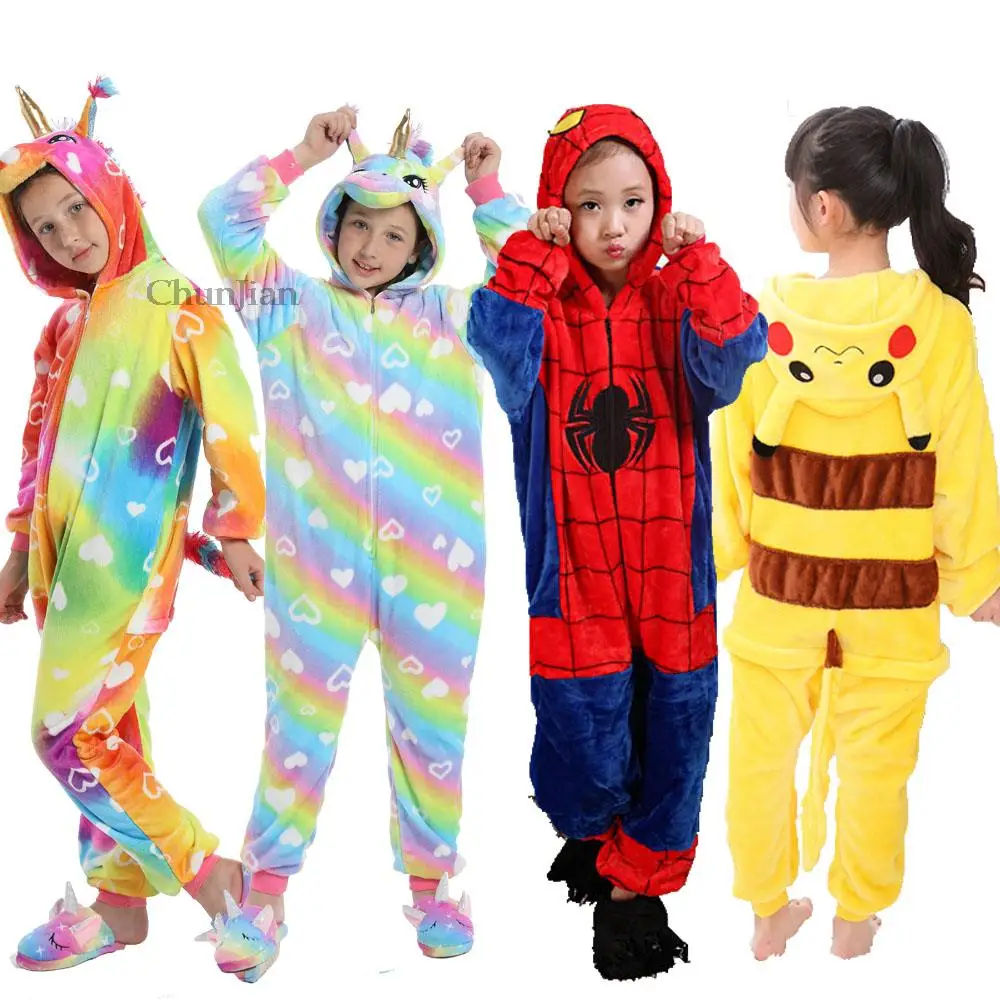Зимняя фланелевая мягкая теплая комбинезон с единорогом Детская Пижама Пикачу