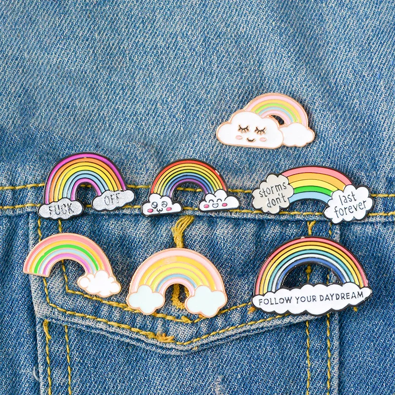

Kawaii Happy Rainbow Cloud Moon Sun Smile Face Enamel Brooches Badges Lapel pins Brooches Women Men jewelry Accessories For Gift