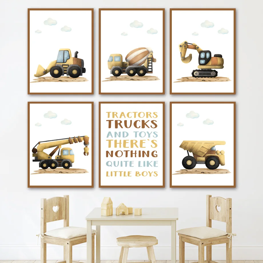 

Watercolor Construction Vehicle Truck Boy Nursery Wall Art Prints Canvas Painting Nordic Poster Wall Pictures Kids Room Decor
