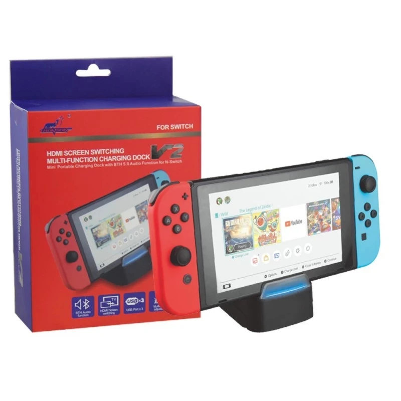 

Mini Bluetooth Type-C to HDMI Video Converter Base with 3 USB Connectable with Speaker Headphones for Nintendo Switch