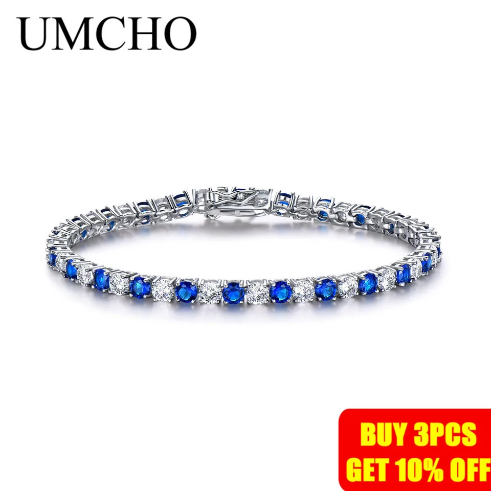 UMCHO Роскошные созданные нано голубой Сапфировый Браслет для женщин 925