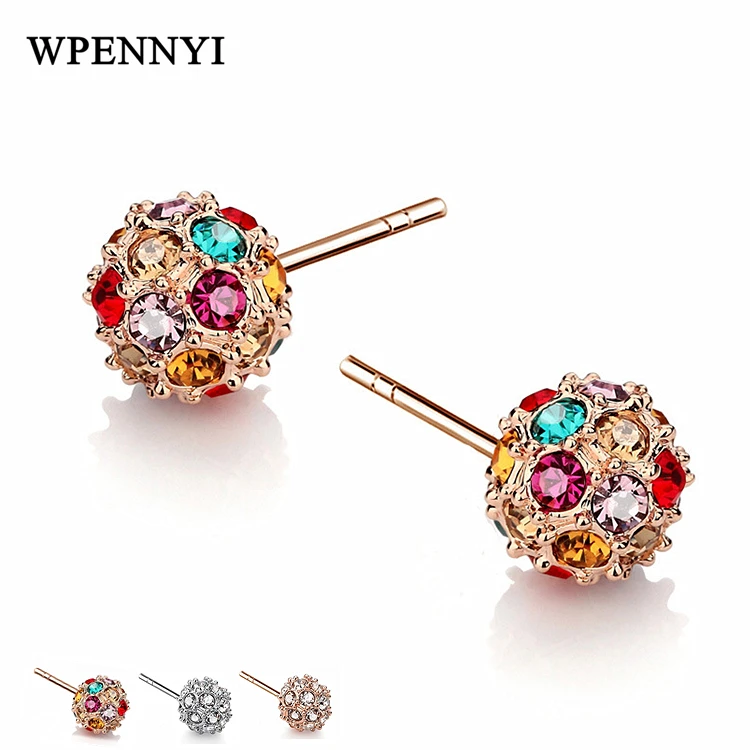 Высококачественные Разноцветные серьги-гвоздики с цирконием полностью