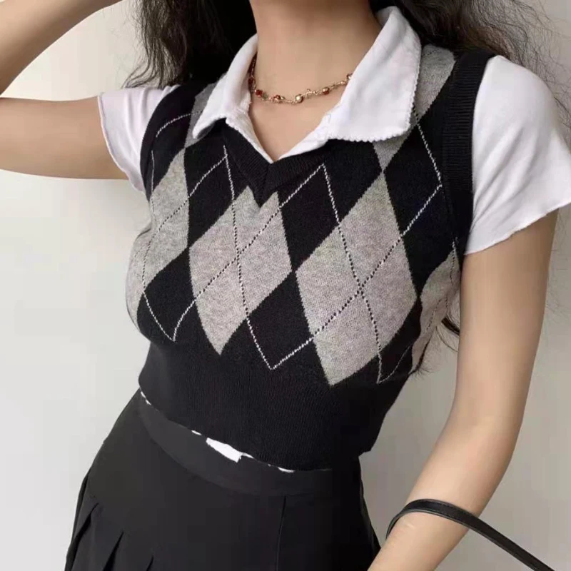 Модный женский жилет JMPRS с узором ромбиками свитер пуловер в стиле Харадзюку