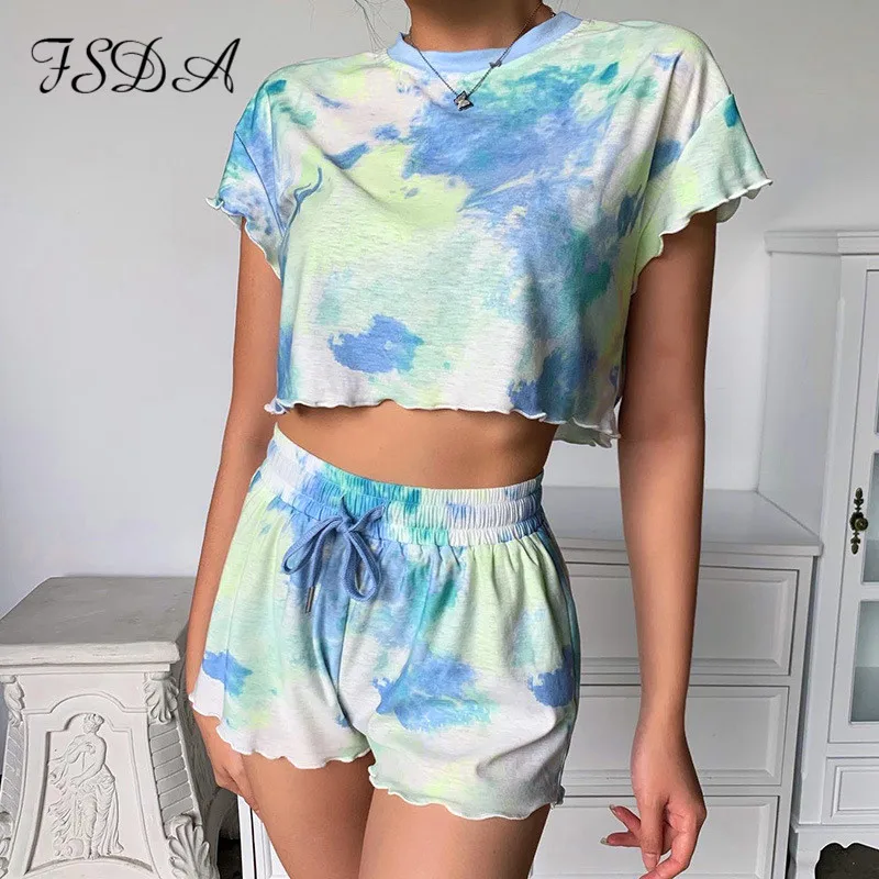 Женский Повседневный комплект FSDA короткий топ с коротким рукавом и круглым