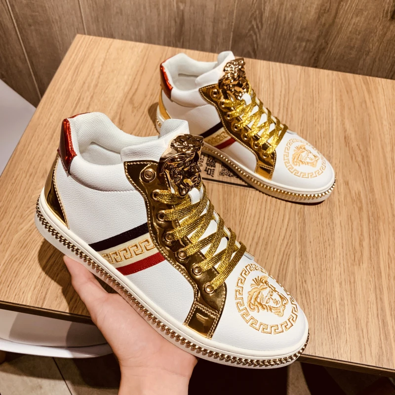 Winter Ankle boots Men Shoes luxury brand Fashion Leather Boots For Men Casual Waterproof Flat Male Shoes chunky Sneakers - Color: 10039 white