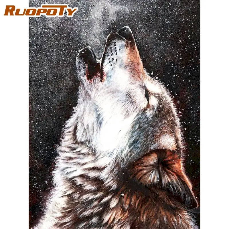 

RUOPOTY 60x75cm Oil Painting By Numbers Wolf Roar Animal Paints By Number Diy Framed Home Wall Decor Artcraft Picture DIY Gift