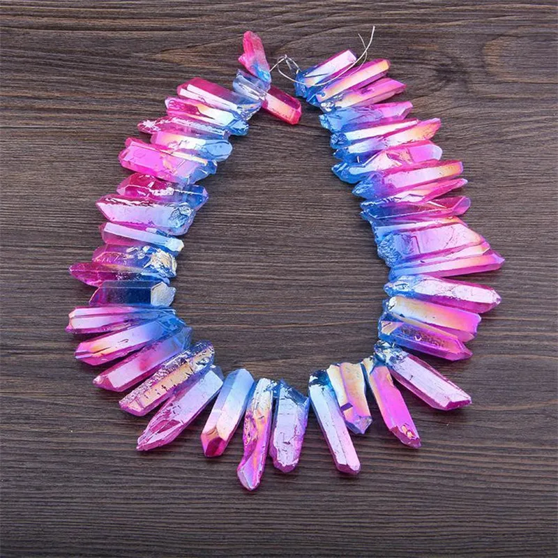 

Natural Crystal Quartz Point Mini Natural Crown Quartz Bead Strand Top Horizontal Drilled Aqua Healing Crystal Points Polished