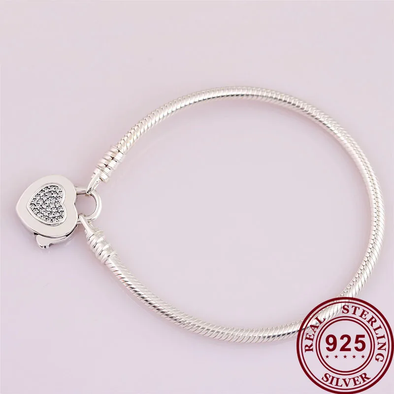 

925 брелок Silver Pan Bracelet Heart Shaped With Crystal King's Heart Pan Bracelet Fit European Charm Bracelets Women Jewelry