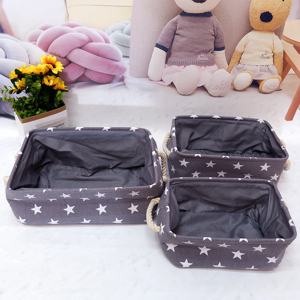 

3 PCS Folding Toy Storage Basket With Cotton Cord Handle Large Capacity Storage Bag kids Toys Organizer Clothes And Sundrie