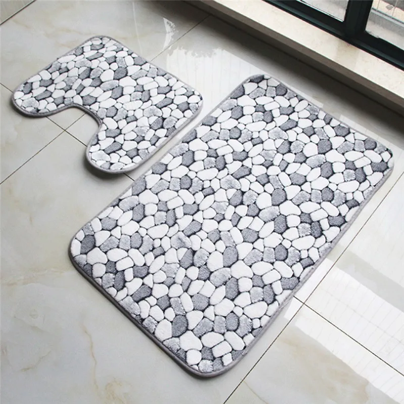 Коралловый флисовый коврик в виде гальки для ванной комнаты набор из двух
