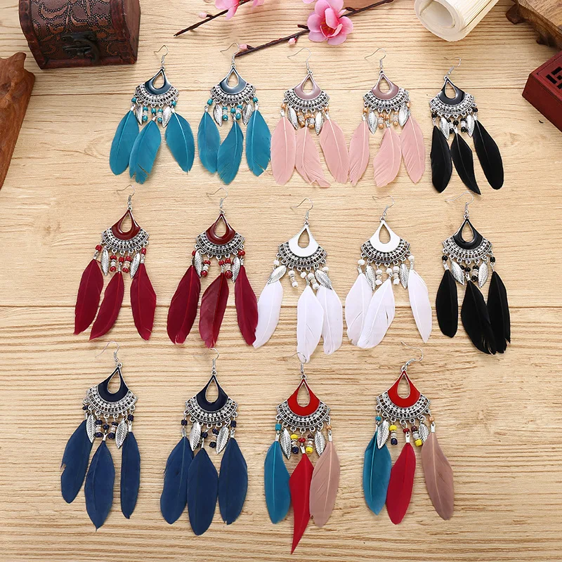 Новое поступление женские украшения с перьями длинные маленькие бусины 13 см